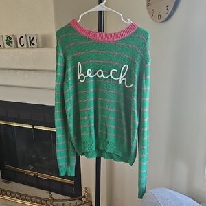 Pink Lily Green & Pink Striped 'Beach' Crewneck Sweater